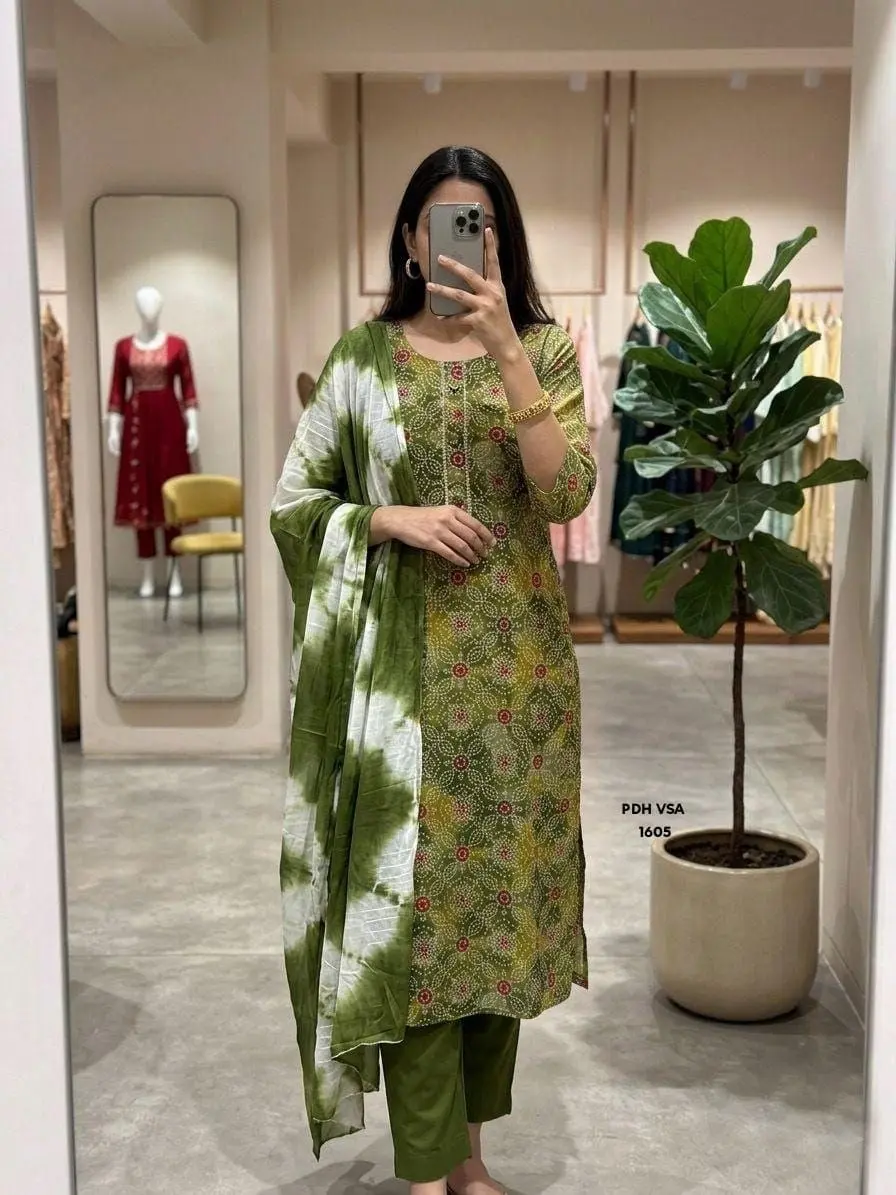 Traditional Printed Kurta set - Green